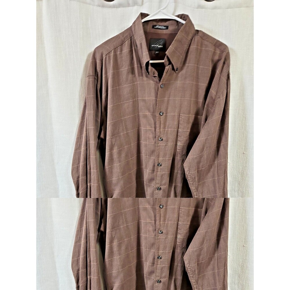 Bill Blass Studio Button Up Shirt Men's XLT Brown with White square Pattern